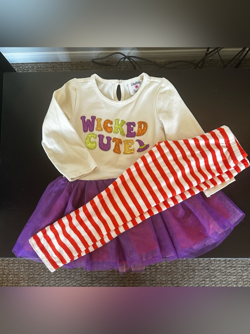 2PC Set•Counting Daises•”Wicked Cute” Purple Tulle Kids Costume Dress Set. Sz.3T